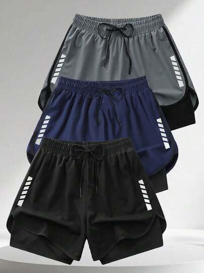 3-Inch Thick Men's Running Shorts | Moisture-Wicking Elastic 2-In-1 Sports Shorts, Suitable For Summer Gym Workouts, Training And Marathon Black