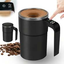 Self Stirring Mug, Stainless Steel Automatic Stirring Coffee Mug With Temperature Display, Rechargeable Travel Coffee Cup With Lid & Handle, For Coffee, Milk, And Other Beverages - Black - View 9