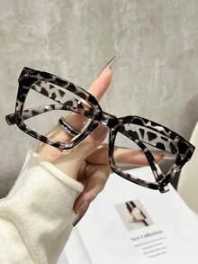 1 par de gafas de mujer con marco cuadrado de plástico transparente de moda, adecuadas para la escuela, la lectura diaria, la protección ocular, con estampado de leopardo, accesorios de gafas para mujer - Multicolor - Ver 7