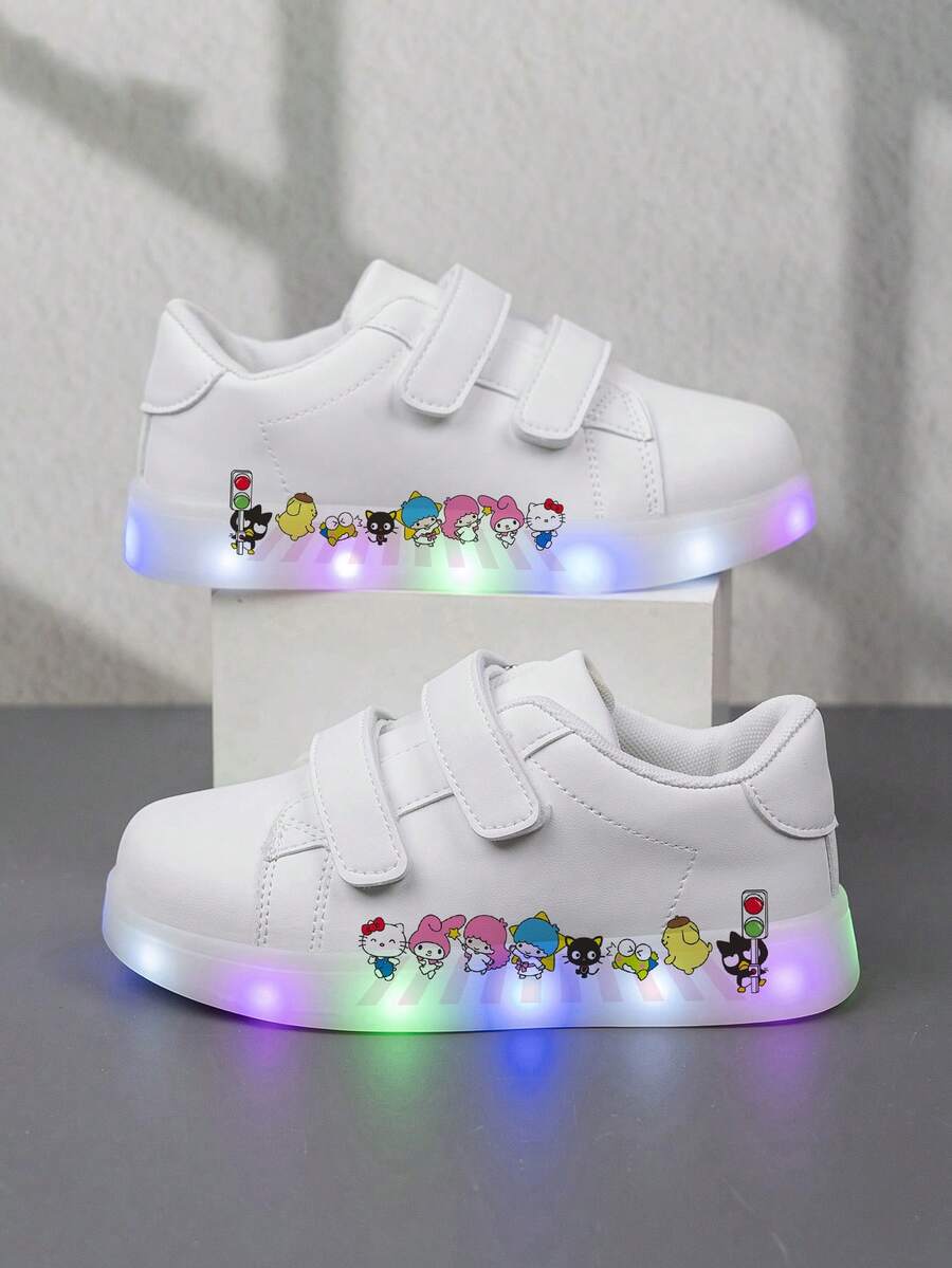 SANRIO 一双时尚实惠的休闲运动鞋,儿童篮球鞋,适合日常穿着和户外活动,圣诞礼物,带灯光效果,户外玩耍鞋,趣味设计鞋,卡通印花鞋,透气面料鞋,柔韧鞋底鞋,儿童运动鞋,运动鞋,节日礼物,2D平底鞋 - 白色 - 查看 1
