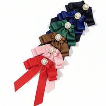 1件女士简约时尚优雅纯色双层蝴蝶结仿珍珠配饰领结，适合搭配衬衫，出席重要场合、晚宴、派对等各种场合，也是送给闺蜜、毕业典礼、迪斯科舞会的理想礼物。 - 彩色 - 查看 1