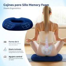 OSLIFE Cojin para Coxis y Ciatica Lumbar Cojines para Silla Memory Foam Dona para Sentarse para Hemorroides Asiento para Silla de Oficina Hogar Coche  89681 - Azul - Ver 3