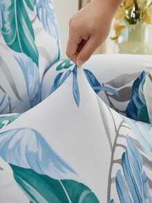 Stretch Milk Silk Printed Rocking Chair/Sofa Slipcover, Single Seater, Plant Leaf Pattern, Suitable For Living Room & Study, All Season - Multicolor - View 8