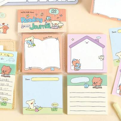 1 Pack. Cute Animal Sticky Notes. 100 Sheets Per Set. Cute Everyday Journaling, Memo, And Notepad Material. Office Stationery.