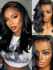 360度全蕾丝波浪假发，13x4蕾丝前波浪假发，32英寸，13x4蕾丝前波浪假发，真人发混纺，180%密度，自然黑色波浪蕾丝前假发（女士款） - 自然色&黑色系 - 查看 1