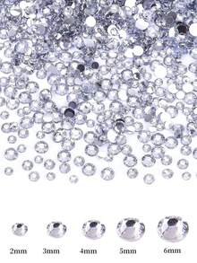 2000/800/400颗/包 树脂水钻,2mm-6mm 透明平底美甲水钻,适用于DIY手工、美甲、手机壳、鞋子、衣服、工艺装饰、美甲宝石、美甲用品、美甲饰品 - 銀色 - 查看 16