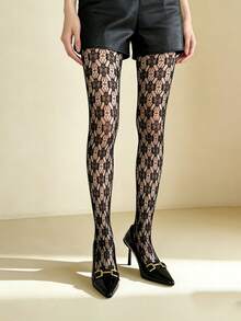 1双女士镂空蕾丝图案渔网袜，弹力透明尼龙丝袜，Y2K前卫风格连裤袜，适合夜店和约会之夜 - 彩色 - 查看 7