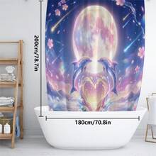 1pc/4pcs Magical Cartoon Dolphin & Crescent Moon Pattern Bathroom Decor Shower Curtain Set, Free 12 Hooks Included, Elegant Holiday Atmosphere, Bathroom Mat, U-Shaped Floor Mat And Round Toilet Mat, Suitable For All Scenarios Bathroom Set - C - View 11
