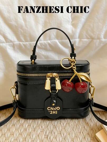 Fashion New Elegant Temperament Solid Color Pu Fabric Portable Square Bag, Minipu Bag, Pure Waterproof Fabric Burgundy Bag, Letter Pattern Decorative Design Box Bag, Suitable For Travel Shopping, Parties, Parties, Commuting.