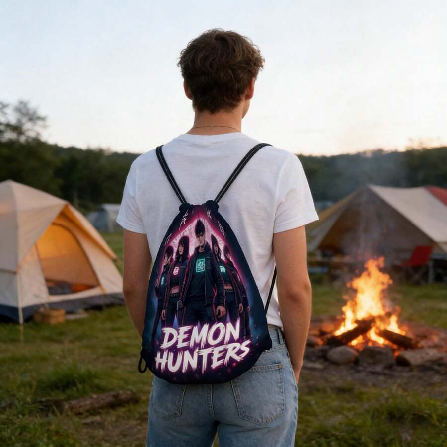 Durable Drawstring Bag Featuring Graphic, With Practical Pockets, Ideal For Gym, Yoga, Travel, And Football - Multicolor - View 1