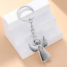 1pc Unisex Minimalist Elegant Metal Angel Girl Keychain, Versatile Metal Pendant Gift For Couples, Friends, Alloy Keyring - Silver - View 3