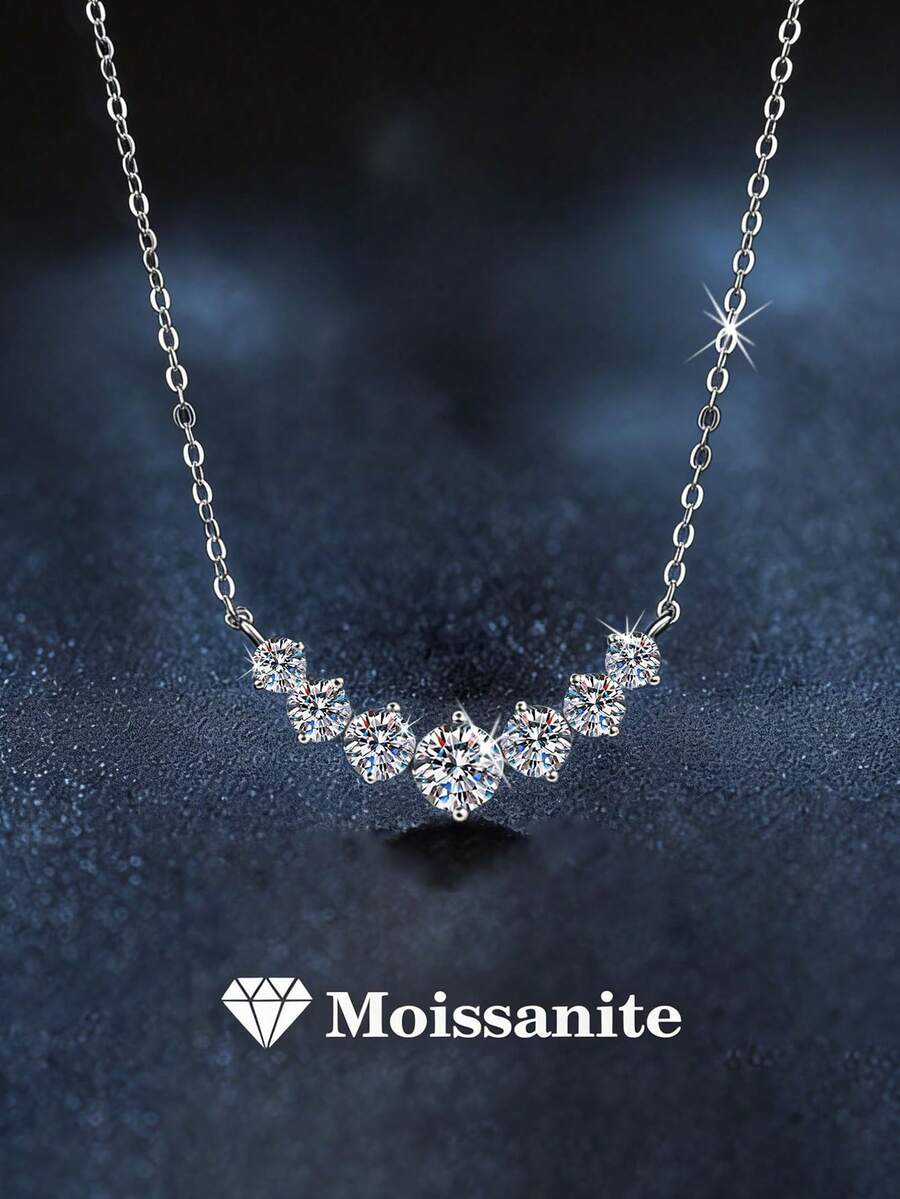 1pc Elegant Luxury 925 Sterling Silver 0.7ct Moissanite Smiling Face Necklace, Suitable For Women's Daily Wear, Party, Vacation, Mother's Day, Wedding Season, Bridesmaid Gift, Wedding Anniversary Jewelry Gift - Silver - View 1