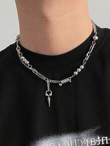 Titanium Steel Non-Fading Rivet Splice Necklace, Men's Hip-Hop Style Clavicle Chain, Unique Design Sweater Chain - All-titanium Steel Colorfast Rivet Splicing Item - View 6