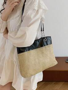 Minimalist Women Beach Bag, Fashion Versatile Woven Vacation Tote Bag - Multicolor - View 3