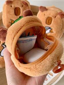 水豚毛绒零钱包迷你钥匙扣包，可爱卡通儿童零钱包，学生耳机收纳包 - 彩色 - 查看 6