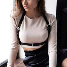 新款欧美朋克风露背吊带时尚身体链皮革腰带，时尚性感吊带腰带 - 黑色 - 查看 4