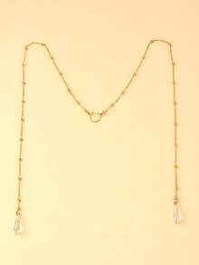 1pc Gold Beaded Face Chain With Rhinestone Pendant And Nose Ring, Suitable For Street Style And Parties - Gold - View 2