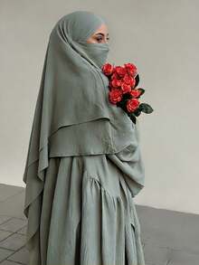 Set de 2 piezas Khimar Hijab + Abaya, ropa musulmana holgada y cómoda adecuada para el uso diario y la oración de las mujeres, aplicable para todas las estaciones - Multicolor - Ver 21