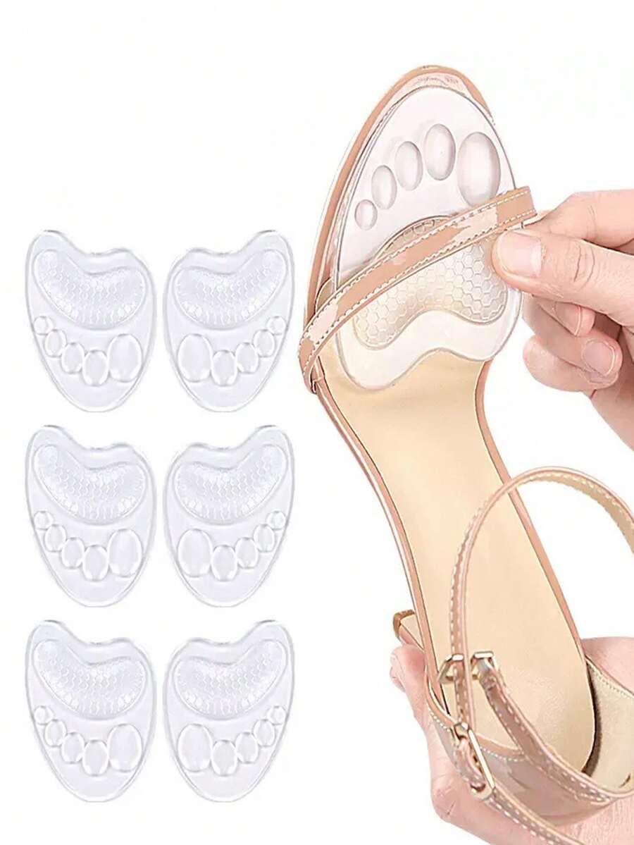 QKC 1双五趾自粘心形前脚掌垫，防滑减震硅胶鞋垫，女士凉鞋专用 - 無色 - 查看 1