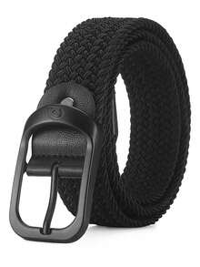 两件套时尚女士休闲百搭编织弹力腰带 - 无需打孔，适合户外运动爱好者和日常休闲穿着，可搭配裤子和牛仔裤，男女皆宜 - 銀扣黑色+黑扣黑色 - 查看 3