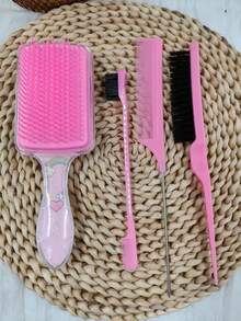 3pcs Hair Brush Set + Paddle Brush, Edge Brush, Teasing Brush, Suitable For Smooth Hair, Styling, Cleaning, Hair Salon, Back To School, Travel, An Ideal Hair Accessory For Women - Multicolor - View 7