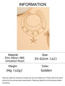 4pcs/Set Summer Boho Style Handmade Chain Necklace With Daisy, Starfish, Shell Pendants, Multilayer Adjustable Jewelry For Daily Wear And Beach Vacation Photo Shoot - Gold - View 4
