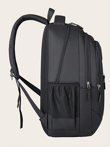 Casual Solid Color Multi-Pocket Backpack - Black - View 6