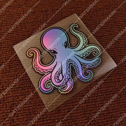 1张可爱卡通章鱼贴纸，激光全息材质 - 适用于汽车、笔记本电脑、浴室等多种表面，防水耐用