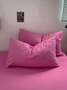 Bộ 3 món ga trải giường bằng polyester mềm mại, phối màu xanh dương và trắng. - Màu Hồng Tươi - Xem 7