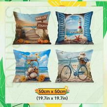 4pcs Beach & Seascape Printed Velvet Pillow Covers, 100% Polyester, Living Room Sofa Bedroom Decor, No Pillow Insert, 40x40cm/45x45cm/50x50cm - Beach and Seascape Theme - View 12