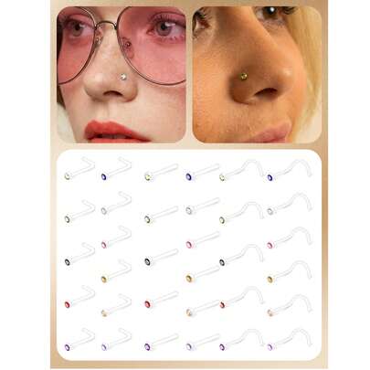 CIZME 1 bộ khuyên mũi trong suốt, khuyên mũi cho nam nữ, khuyên giữ mũi trong suốt dùng khi đi làm, khuyên mũi hình chữ L bằng xương trong suốt đính đá CZ 20G, khuyên mũi dạng vít, trang sức xỏ lỗ mũi cho nữ.