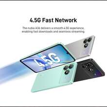 nubia 努比亚，智能手机，Blade A36 星云黑，解锁版，安卓 15 系统，（4GB RAM + 8GB Fusion 存储）+ 64GB ROM，5000mAh 电池，双卡双待 4G，支持 NFC，4G LTE，全球版，新品上市 - 黑色 - 查看 5