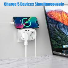 HITRENDS European Portable Fast Charging Adapter - Type-C + 5-In-1 USB, With 16A Overload Protection, Supports Charging 5 Devices Simultaneously. Essential Gadget For Travel, Home, Office, Dorm Or Business Trip. - EU E Type Plug(220-240V) - View 8