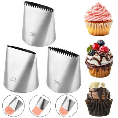 大型不锈钢装饰裱花嘴 #200 - 蛋糕裱花、分层和装饰工具，适用于万圣节、圣诞节、复活节、感恩节等节日，易于清洁，专业和家用烘焙配件，优雅装饰，易清洁材质