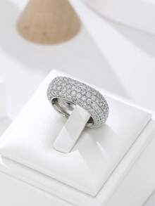 1 pieza Anillo geométrico encantador y de moda con micro incrustaciones de circonia brillante, accesorio de joyería multifuncional para banquetes y bodas - anillo - Ver 2