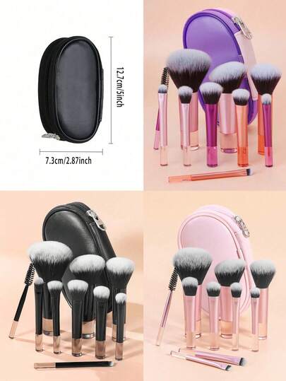 Bộ 10 cọ trang điểm mini, cọ trang điểm du lịch tiện dụng bao gồm cọ phấn phủ, cọ tạo khối, cọ má hồng, cọ highlight, cọ phấn mắt, cọ kẻ lông mày và cọ môi, kèm túi đựng có khóa kéo, phù hợp cho người mới bắt đầu trang điểm sử dụng hàng ngày. Bộ sản phẩm bao gồm nhiều loại cọ trang điểm khác nhau, là sự lựa chọn lý tưởng cho những người đam mê trang điểm.