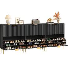 SICOTAS Fluted Shoe Cabinet Storage For Entryway With 2 Flip Drawers-11.8" Deep Freestanding Shoe Organizer Cabinet With 6-Tier Shelves, Large 20 Pairs Shoes Rack Cabinet For Foyer Hallway - 黑色 - 查看 13
