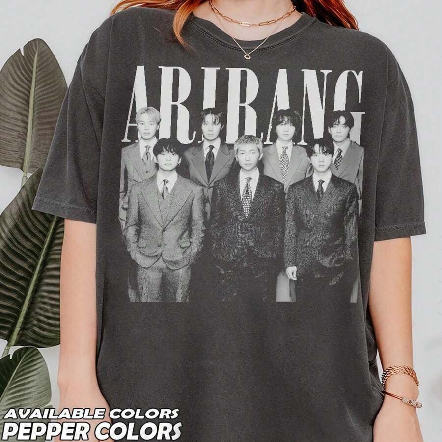 Arirang Bangtan Boys Vintage Comfort Color Shirt K  Pop 2026 Tour Shirt Bangtan Boys Arirang Tee - 黑色 - 查看 1