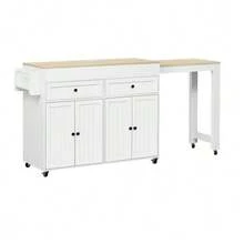 Kitchen Island On Wheels, Extendable Dining Area Kitchen Island With Worktop And Drawers, Mobile Freestanding Kitchen Island, Ideal For Kitchen And Dining Room - Natural - View 10