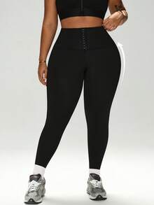 1 chiếc quần yoga cỡ lớn có lớp lót giữ nhiệt, có cúc cài ở eo, quần legging tập yoga thường ngày cho mùa thu/đông. - màu đen - Xem 2