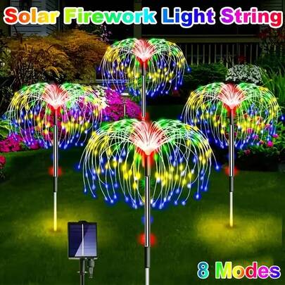 4pcs Solar Outdoor Lights, 240/320 LED Firework Lights For Christmas, Thanksgiving Decoration, IP65 Waterproof 8 Lighting Modes, Suitable For Villa, Yard, Patio, Pathway, Lawn, Camping, Warm White/Colorful Holiday Decor
