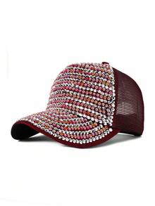 1pc Women's Adjustable Rhinestone Baseball Cap, Fashionable Versatile Peaked Hat For Couple - Baseball Cap - View 11