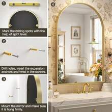 Brightify - Espejo arqueado espejo dorado de 22 x 30 pulgadas espejo de pared con marco de metal dorado arqueado espejo arqueado superior para baño tocador para sala de estar dormitorio repisa - Dorado - Ver 6
