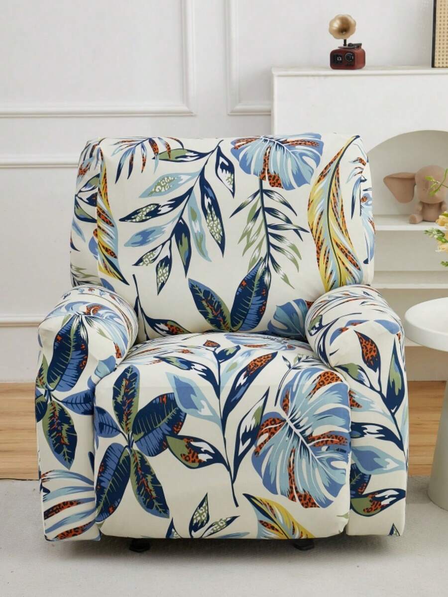 Vỏ bọc ghế bập bênh/sofa bằng lụa sữa co giãn, in họa tiết lá cây, dành cho một chỗ ngồi, phù hợp cho phòng khách và phòng học, sử dụng được quanh năm.