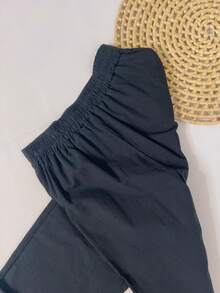 Linen Set With Three-Quarter Sleeves And High-Waisted Pants With Elastic Waistband | Lightweight Fabric - 黑色 - 查看 8