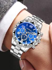 2pcs/Set Men's Quartz Watch Set, Refined Gold & Silver Design, Stainless Steel Strap, Durable & Fashionable, Suitable For Business, Casual, Holiday And Formal Occasions, Great Gift For Father's Day Or Valentine's Day - Gold - View 5