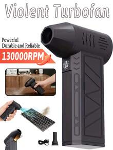 1pc Black Mini Turbine Jet Electric Portable Air Duster With LED Light, Battery Level Display, Handheld Cleaning Tool, Type-C Charging, 13000RPM, Suitable For Car, Computer, Keyboard, Pet Hair, Camping Fan, Snow Removal - A - View 2