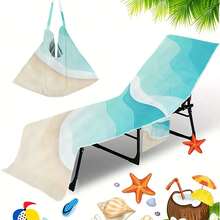 1pc Foldable Beach Chair Cover, Can Be Folded Into A Tote Bag, With Side Pockets For Glasses And Phone. Suitable For Beach Chair, Towel, Swimming Pool Lounge, Sunbathing, Convenient To Carry - Ocean's 8 - View 1
