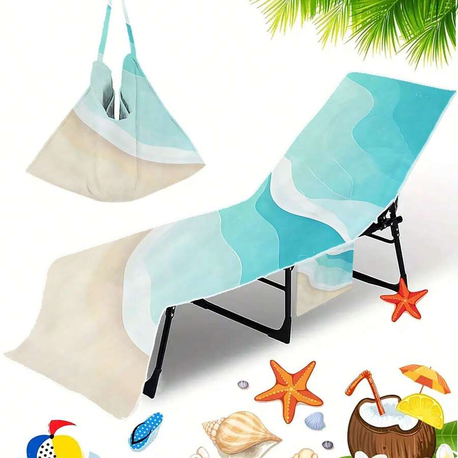 1pc Foldable Beach Chair Cover, Can Be Folded Into A Tote Bag, With Side Pockets For Glasses And Phone. Suitable For Beach Chair, Towel, Swimming Pool Lounge, Sunbathing, Convenient To Carry - Ocean's 8 - View 1