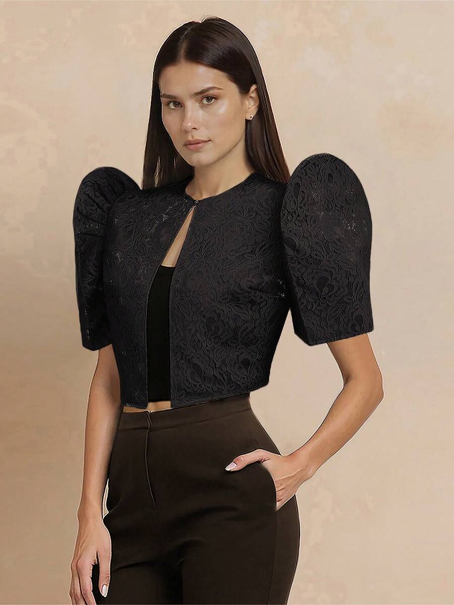 Áo kiểu nữ Amyenjoylife tay phồng ren hiện đại lấy cảm hứng từ trang phục truyền thống Philippines, kiểu dáng cánh bướm. - màu đen - Xem 1